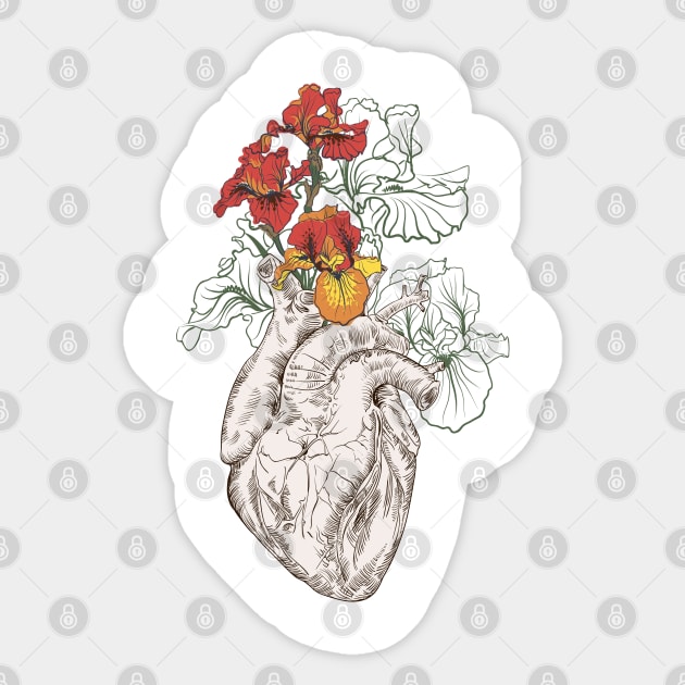 Human heart with flowers Sticker by Olga Berlet